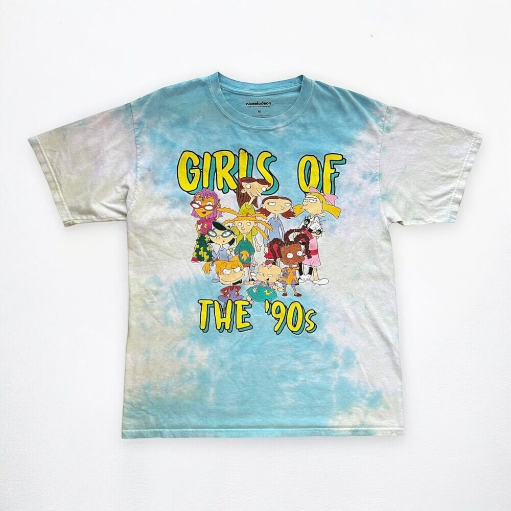 Nickelodeon Girls of the 90s Tie Dye Cartoon Graphic Boyfriend Tee Size Medium - Picture 5 of 10
